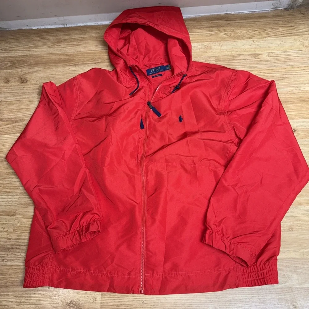 Polo Ralph Lauren Red Packable Water-Repellent Hooded Performance Jacket Men 2XL